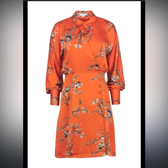 Equipment Floral Orange Wrap Dress Size Large - Picture 16 of 16